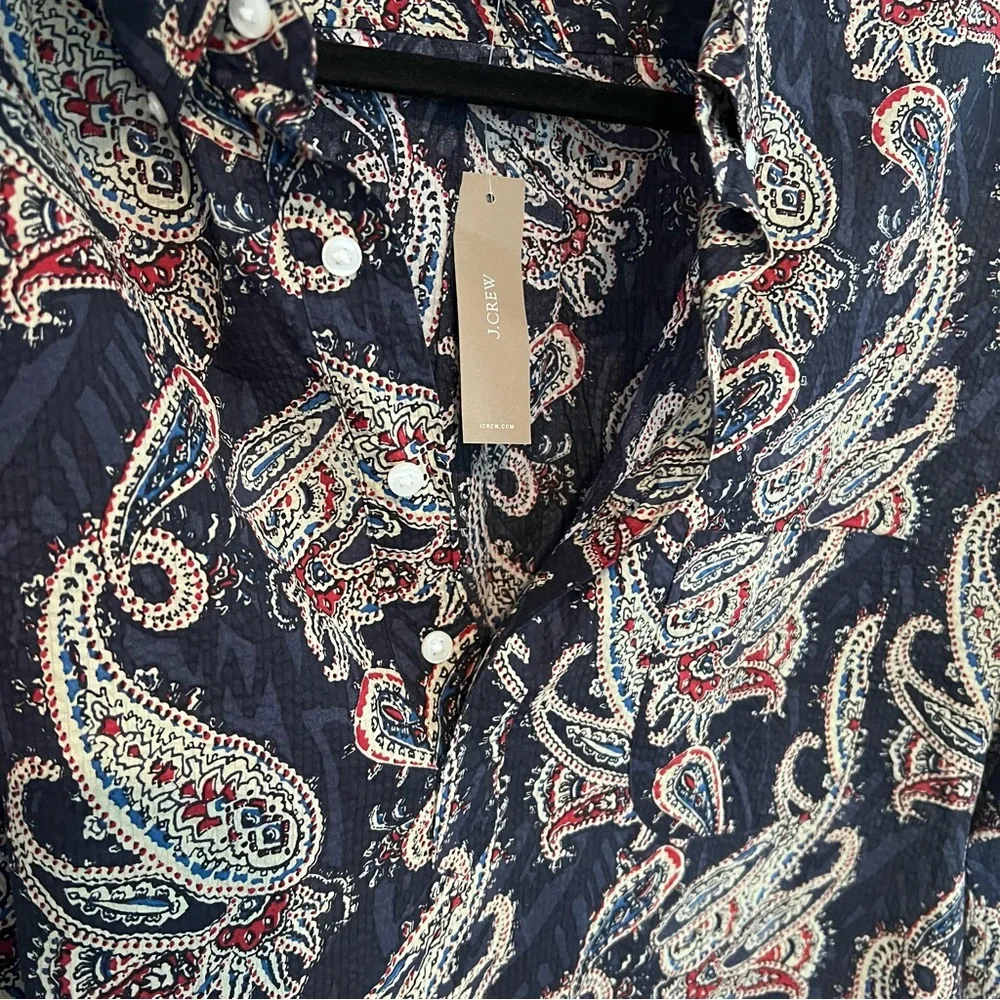 J. CREW Paisley All‎ Over Print 1/4 Button Up Classic Cotton Short Sleeve Shirt